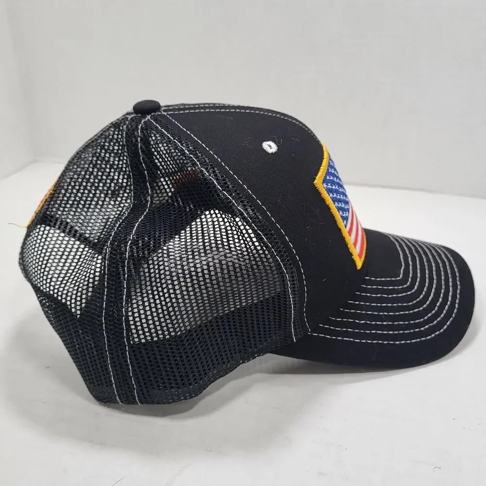 USA Flag‎ America July 4th Mesh Black Hat One Size Adjustable Snapback